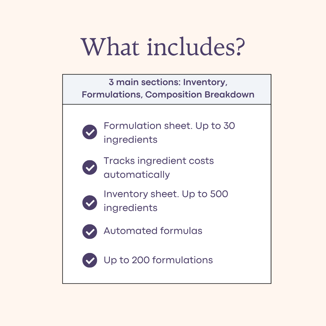 Skincare Formulation Excel Template – Cosmetic Recipe & Ingredient Inventory Planner