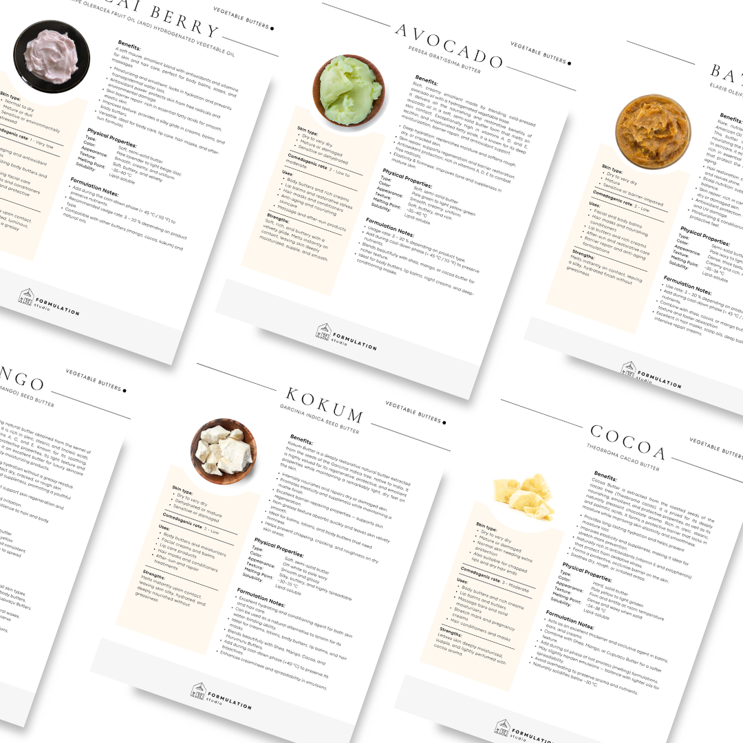 43 Cosmetic Butters Profiles – Complete Ingredient Guide for Natural Skincare Formulators