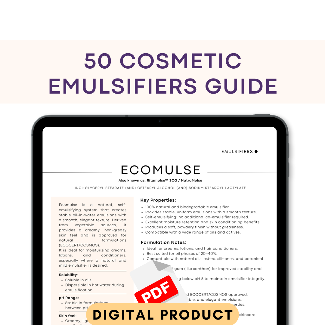 50 Cosmetic Emulsifiers Chart | Skincare Formulation Reference Guide (PDF)